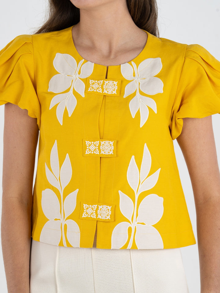 Emily McCarthy Isabella Golden Hour top, stylish women's blouse with a flattering fit and elegant design, shown in the image.