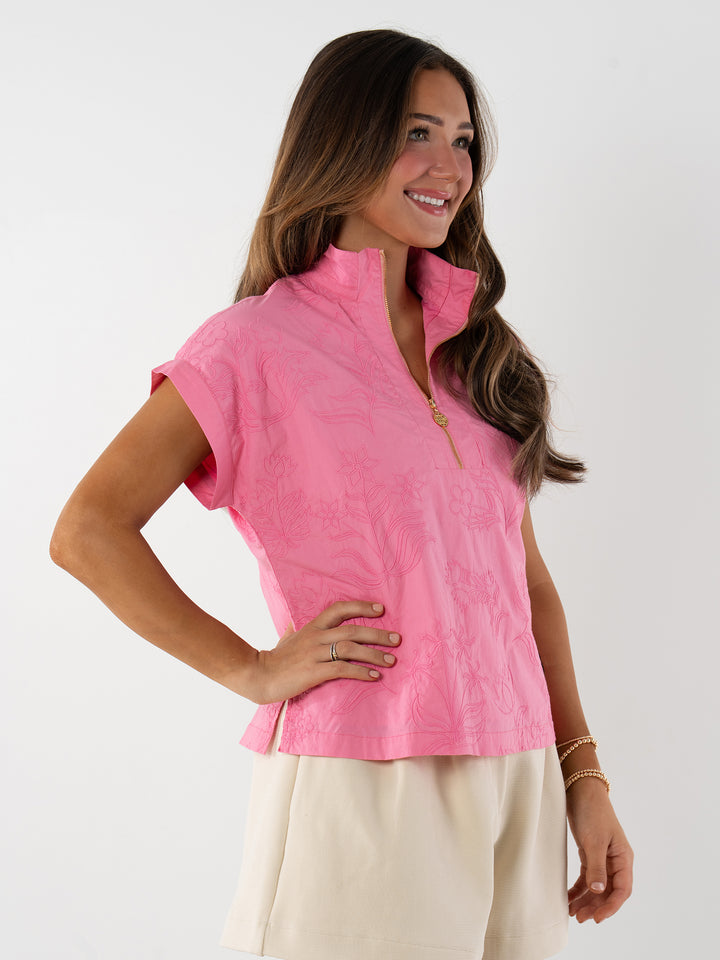 Emily McCarthy Rosé Poppy pullover top in soft pink with floral design, casual and stylish for everyday wear.