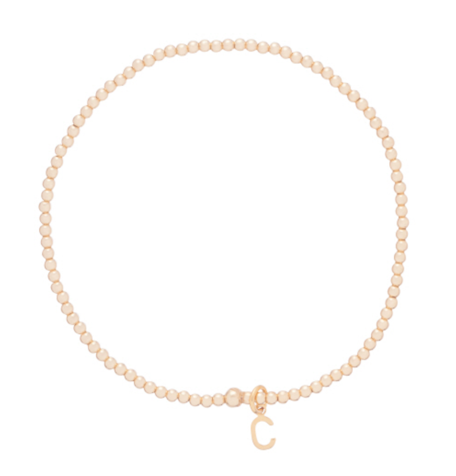 Enewton Classic Gold 2mm Bead Respect Initial Gold Bracelet, adjustable jewelry with gold beads and initial charm on a delicate chain.
