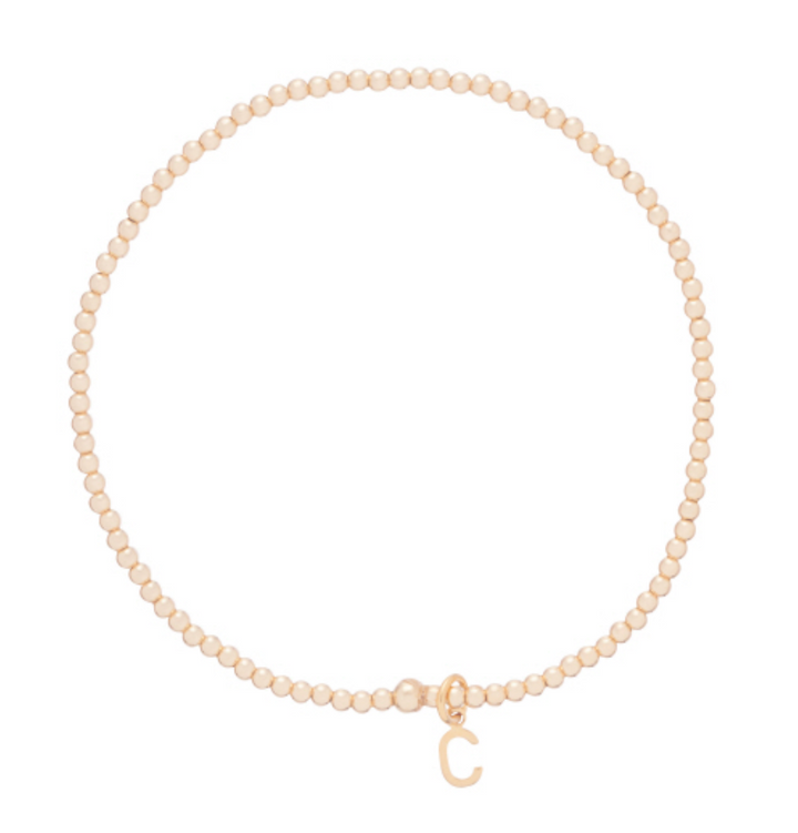Enewton Classic Gold 2mm Bead Respect Initial Gold Bracelet, adjustable jewelry with gold beads and initial charm on a delicate chain.