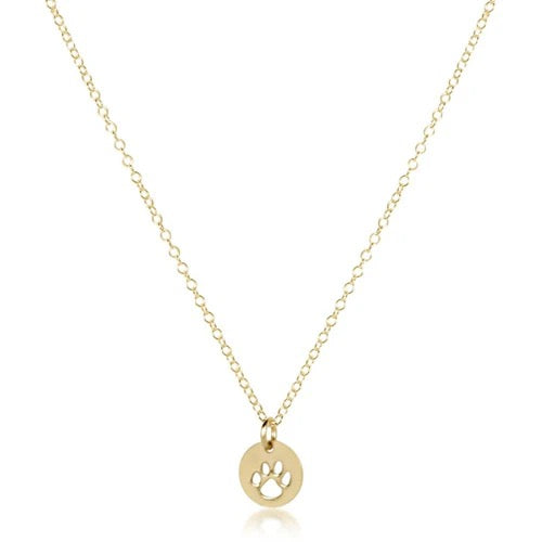 Enewton 16-inch gold necklace featuring a small gold disc and paw print pendant, stylish jewelry accessory.