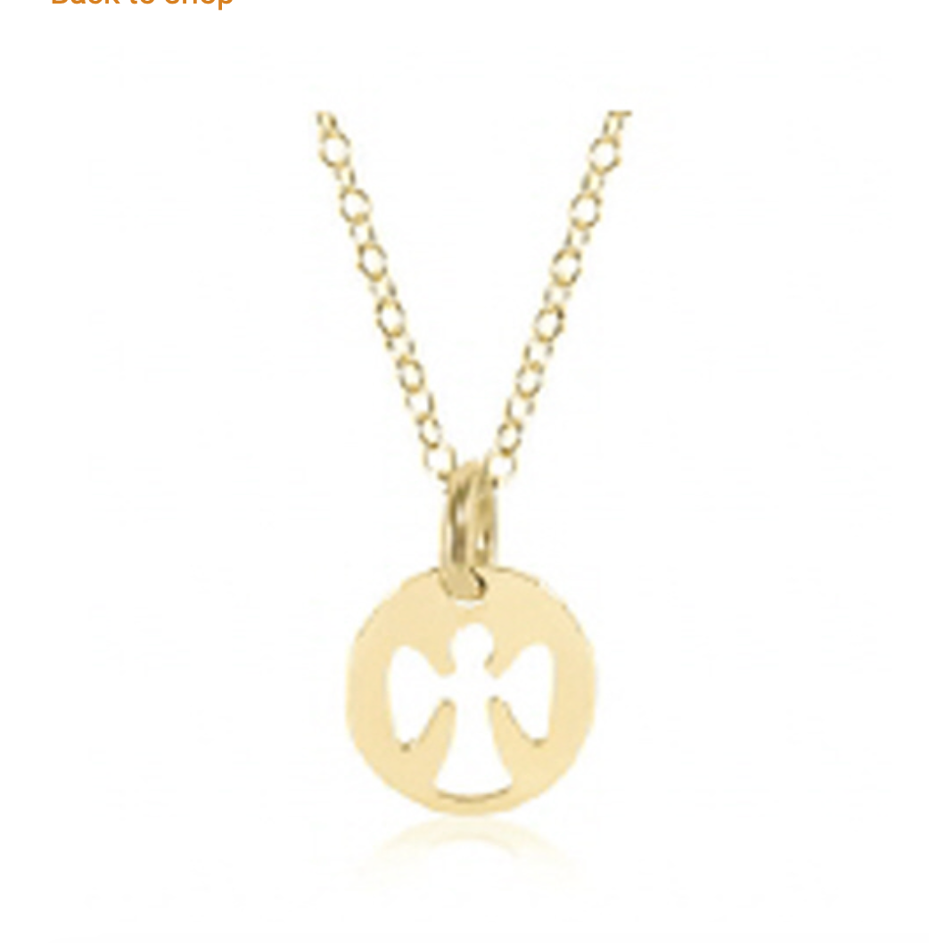 Gold 16-inch necklace with small guardian disc pendant, stylish jewelry accessory by Enewton.