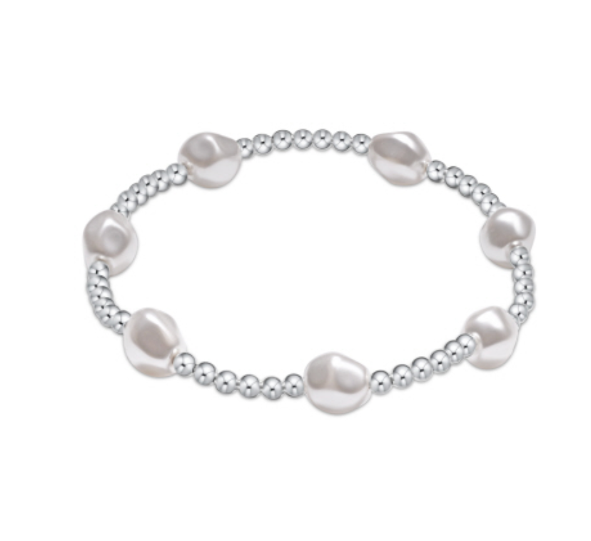 Enewton Admire Pearl 3MM sterling bracelet featuring a delicate string of white pearls on a sleek silver chain.