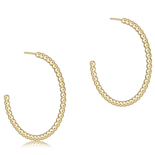 Enewton beaded gold 1.25-inch post hoop earrings with 2mm beads, stylish accessories for everyday wear.