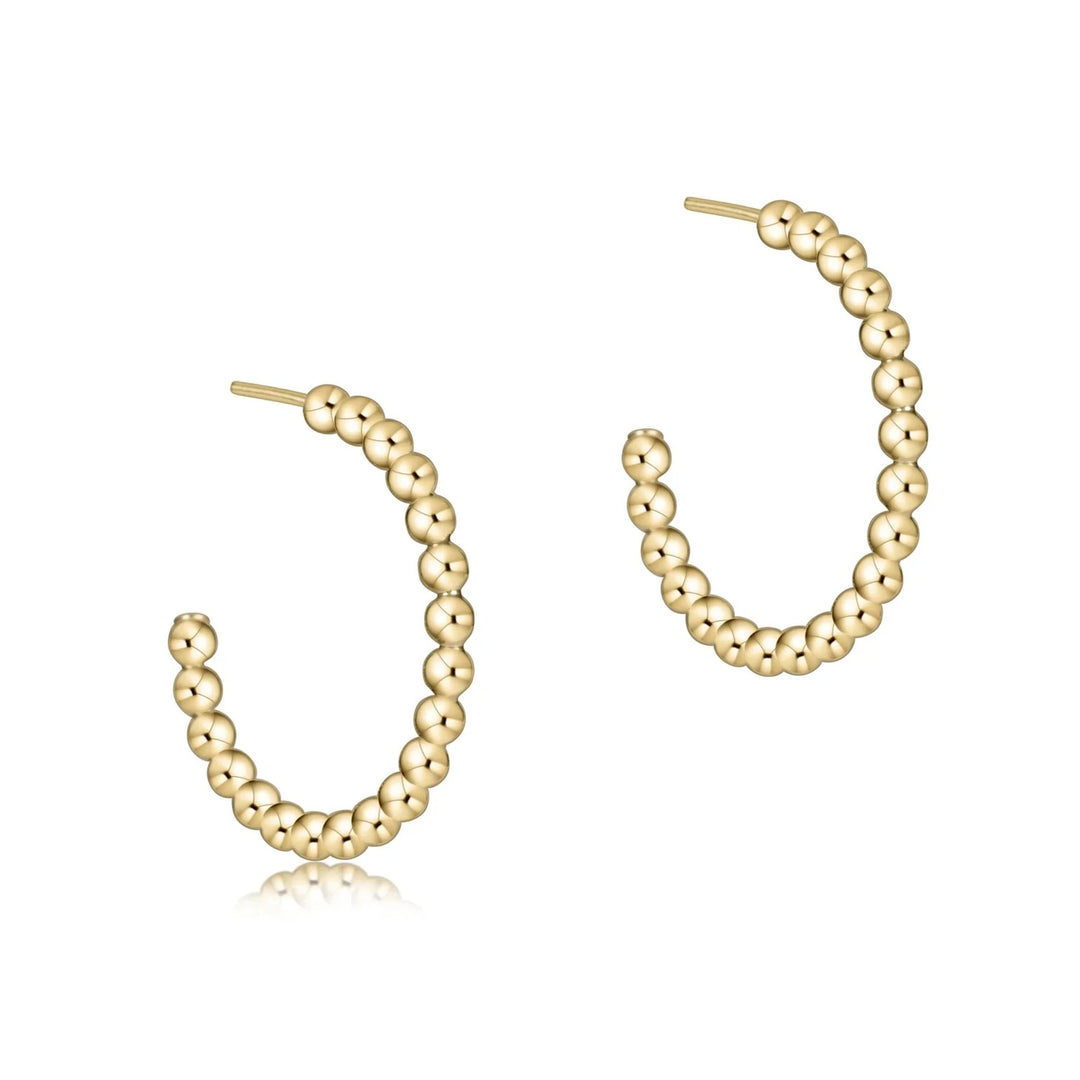 Enewton beaded gold 1-inch post hoop earrings with 2mm beads, showcasing a classic and elegant jewelry accessory.