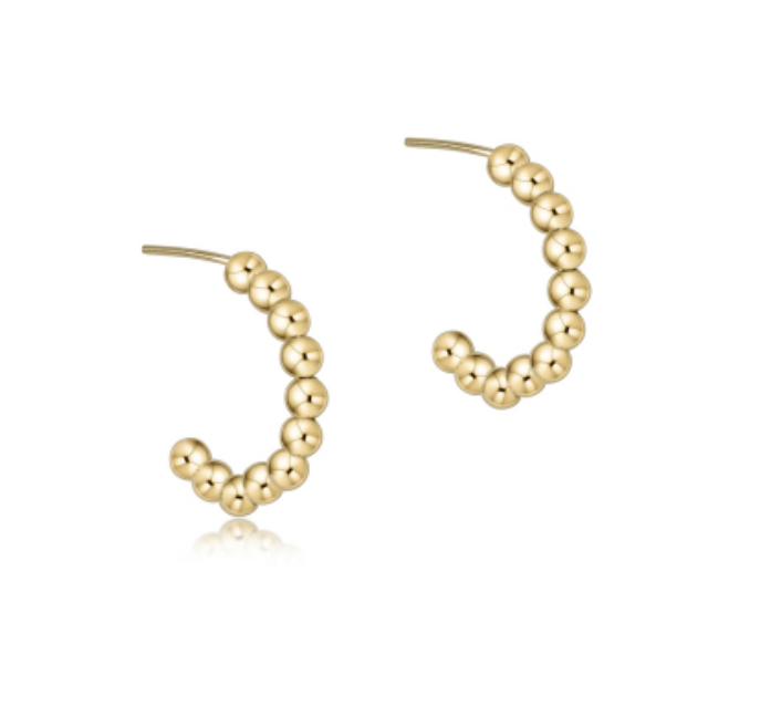 Enewton beaded gold hoop earrings, 1-inch post earrings with 3mm beads, stylish accessories for everyday wear.