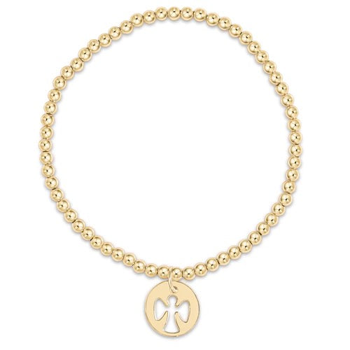 Enewton classic gold 3mm bead bracelet with guardian angel disc, stylish jewelry accessory featuring gold beads and angel charm.