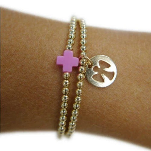 Enewton classic gold 3mm bead bracelet with guardian angel disc, jewelry accessory featuring gold beads and angel charm.