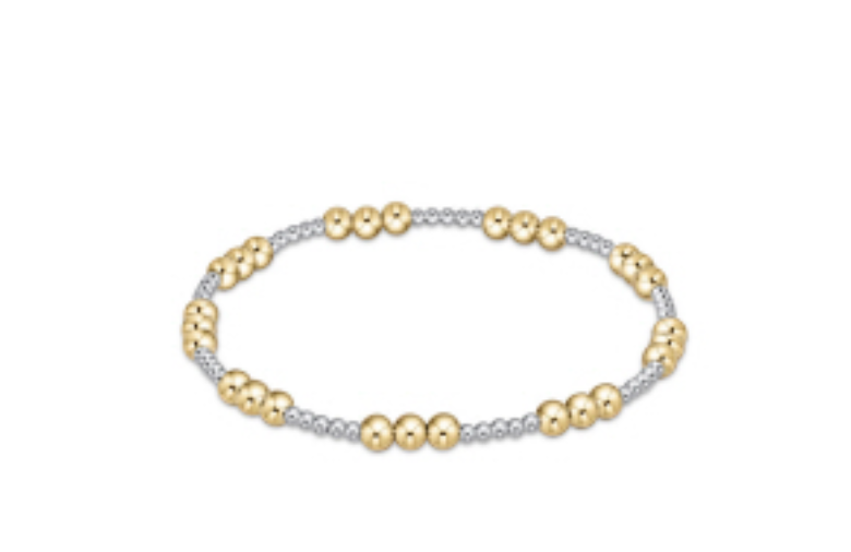 Enewton Classic Joy 4mm mixed metal beaded bracelet, stylish accessories with silver, gold, and bronze tones, on a white background.