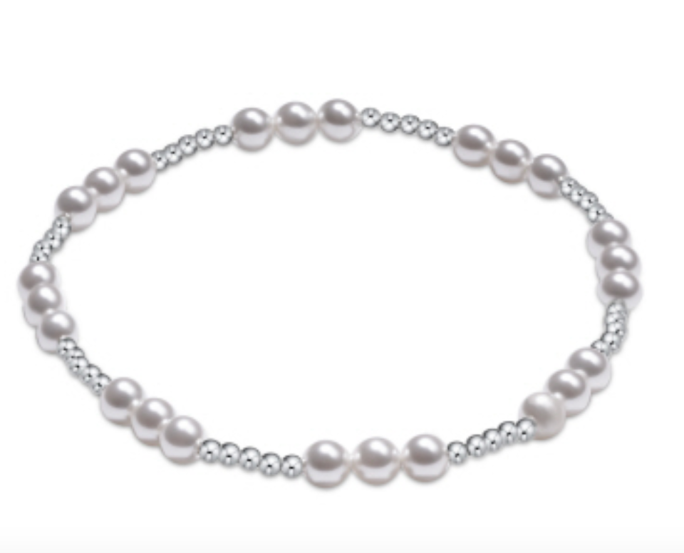 Enewton classic oy pattern sterling silver 4mm pearl bead bracelet, stylish accessories with elegant pearl accents.