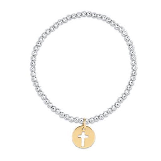 Enewton classic sterling silver 3mm bracelet with a round blessed gold disc, showcasing a sleek, elegant accessory design.