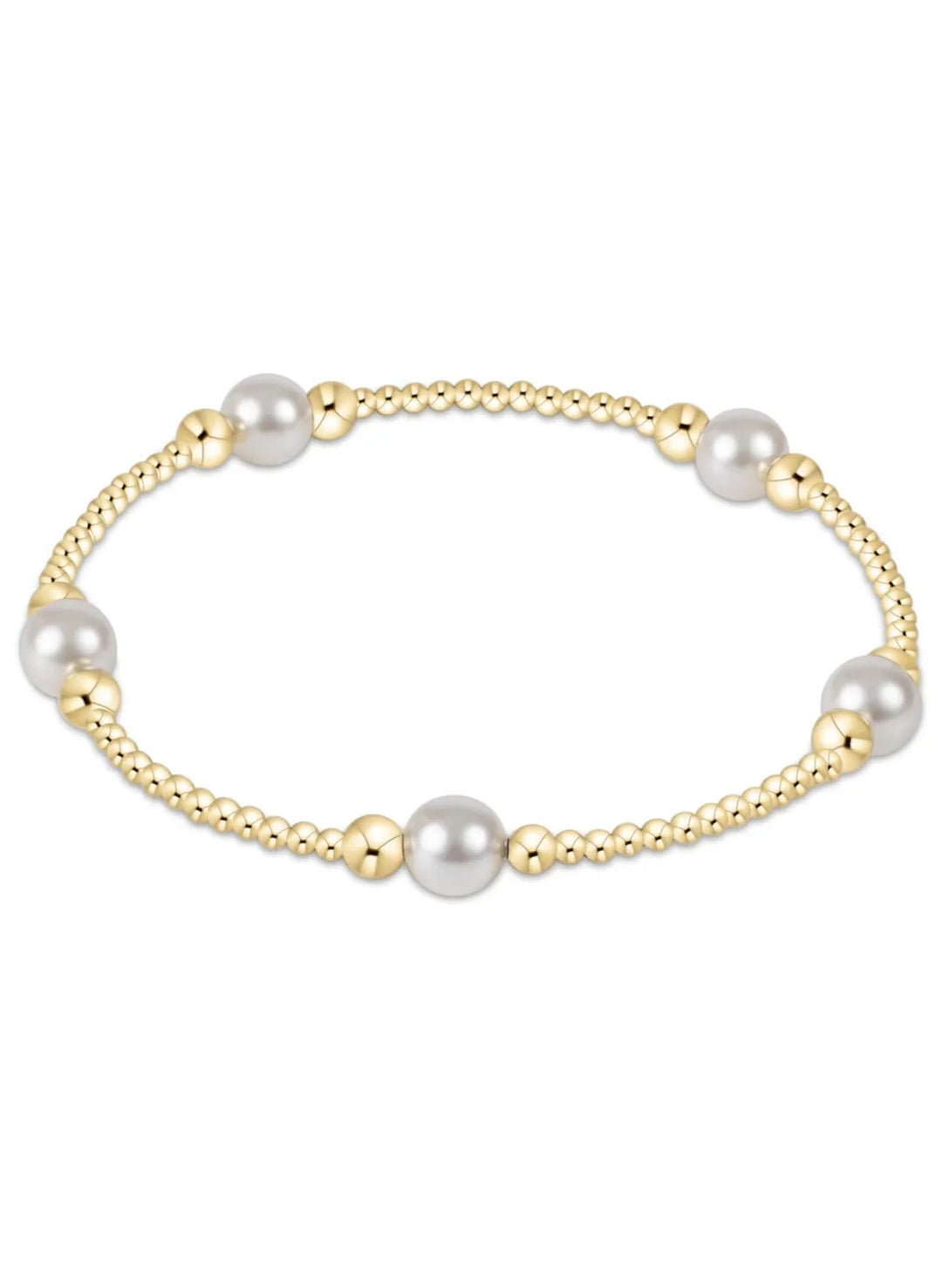 Enewton Purpose Pearl 6mm Gold Bead Bracelet, stylish accessories with round pearl beads and gold accents, close-up view.
