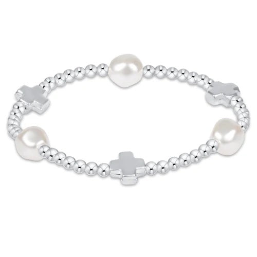 Enewton Signature Cross Admire Pearl Pattern 3mm Bead Bracelet in sterling silver, featuring intricate pearl bead design.