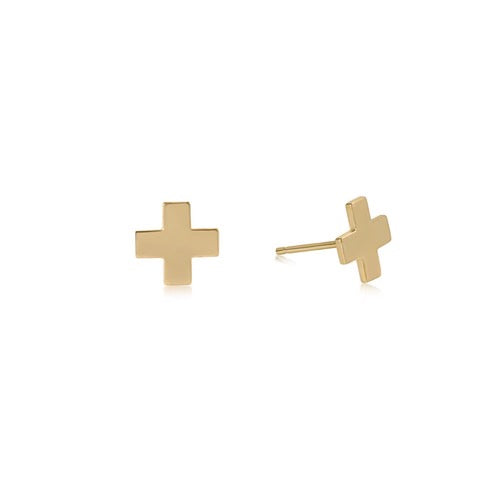 Enewton Signature Cross Gold Stud Earring, small jewelry accessory with a gold cross design, ideal for stylish ear piercings.