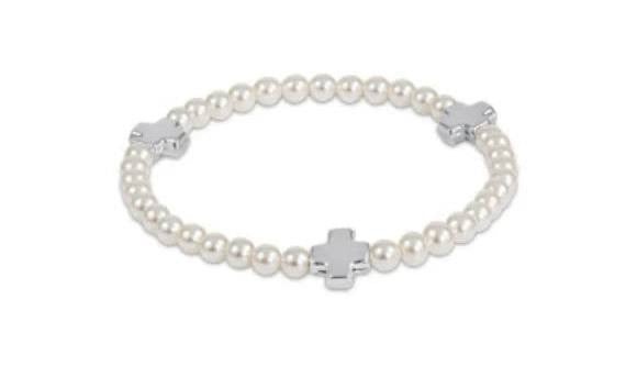 Sterling pearl pattern 4mm bead bracelet from Enewton, stylish accessory featuring elegant white beads and silver accents.
