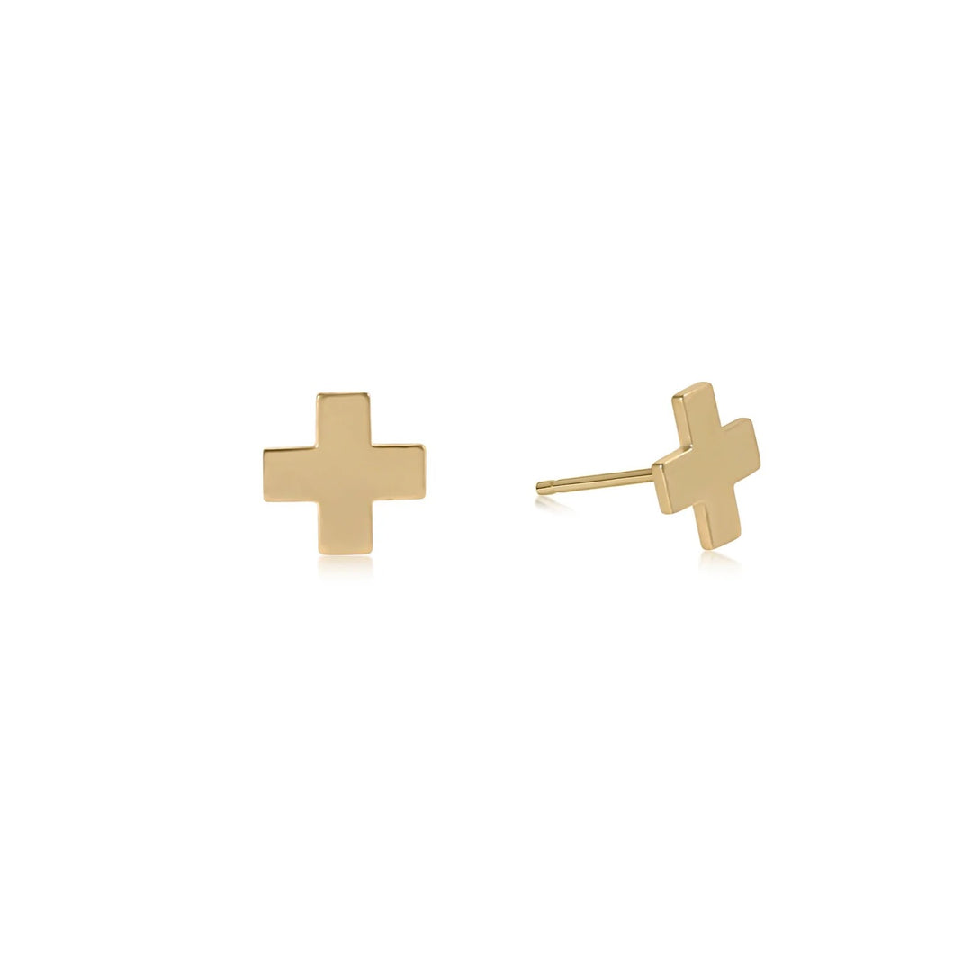 Gold Signature Cross Stud earrings by Enewton, stylish accessories with a detailed cross design on a clean background.