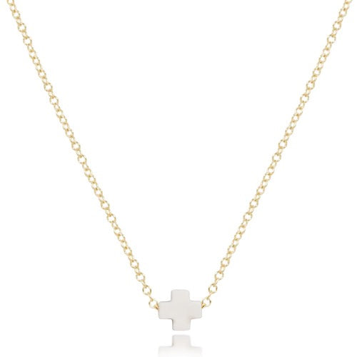 Enewton 16-inch gold signature cross necklace, small pendant, stylish accessories for women, close-up view of the jewelry.