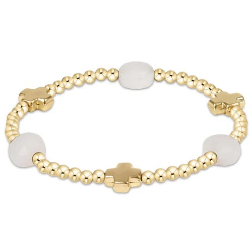 Enewton Signature Cross Admire Gold Pattern 3MM Bead Bracelet with gemstone accents, showcasing gold-patterned beads and colorful gemstones.