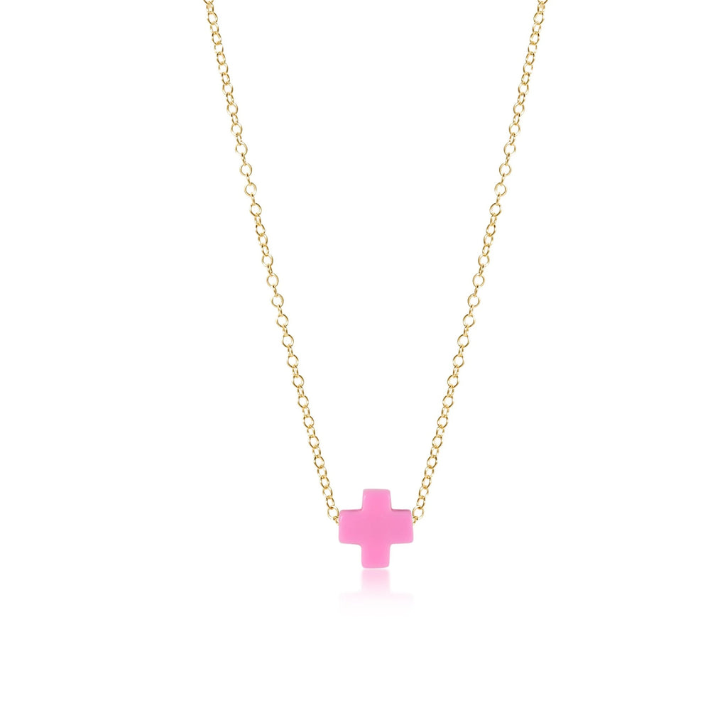 Gold 16-inch signature cross necklace by Enewton, showcasing a sleek pendant on a fine chain.