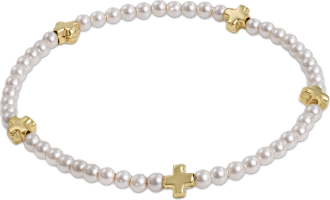 Enewton Signature Cross small pearl pattern 3mm bead bracelet showcasing delicate jewelry with tiny pearl beads on a slender bracelet.