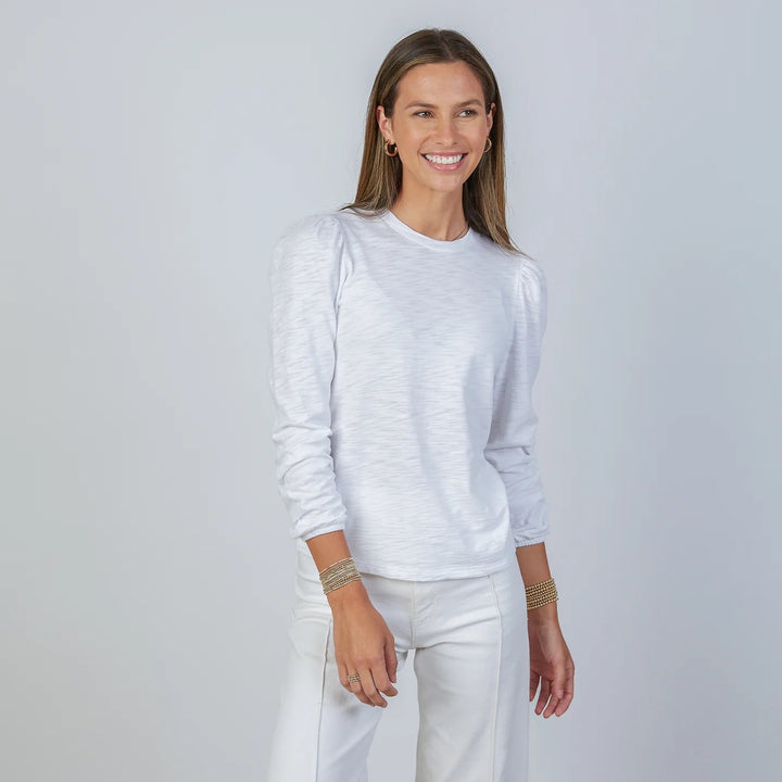 Erin Gray Joanie Puff Long Sleeve Tee in soft fabric, featuring puffed long sleeves and a classic fit, perfect for casual wear.