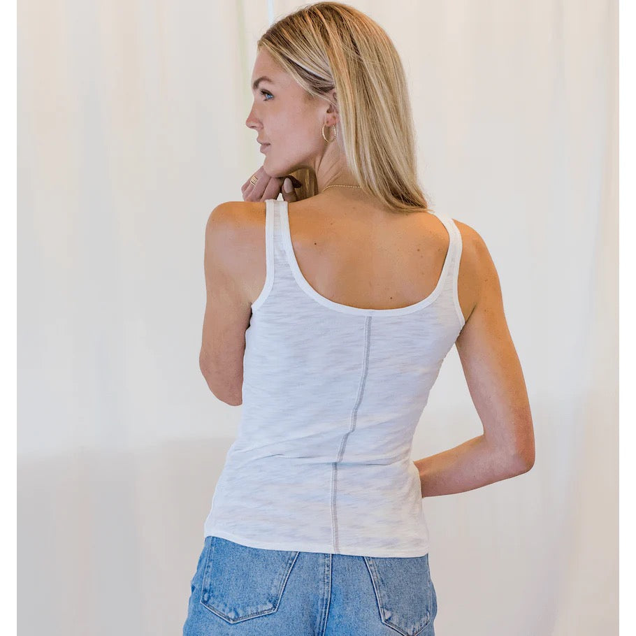 Erin Gray double layer tank top featuring a sleeveless, layered design in soft fabric, displayed on a neutral background.