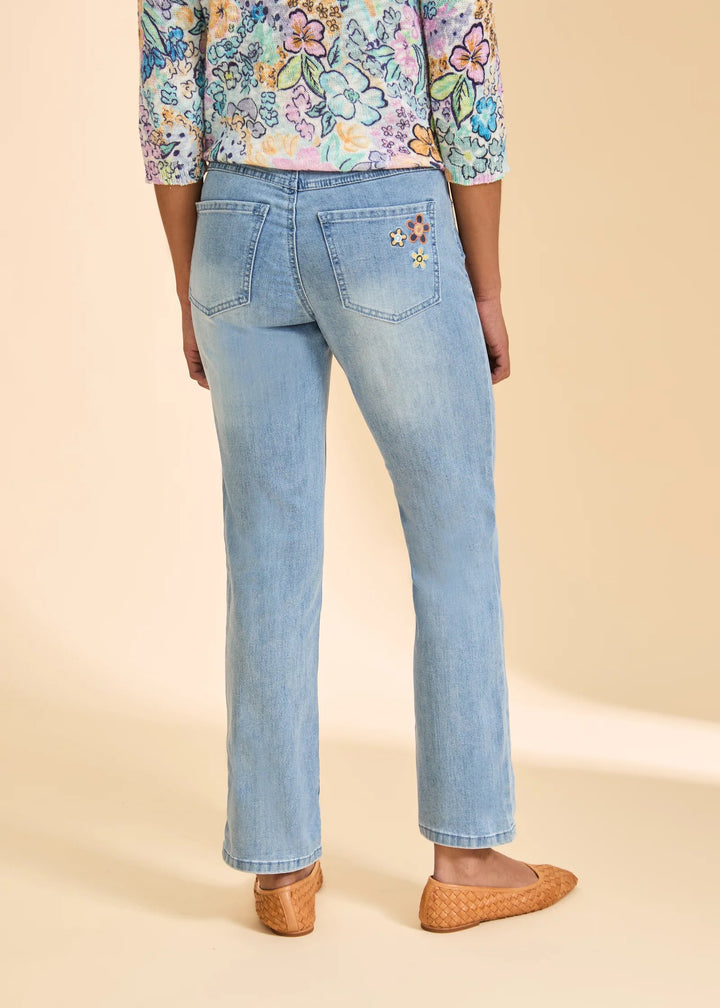 FDJ Christina Flower Ankle Jean bottoms with floral embroidery and slim fit design, shown on a model.