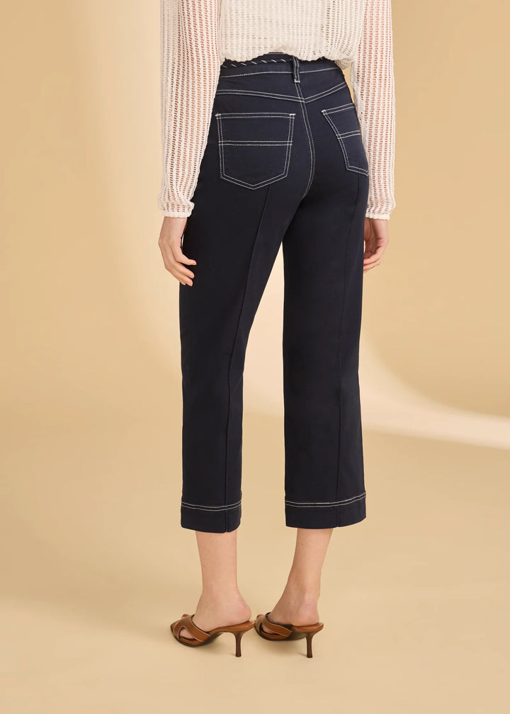 Navy straight 26-inch crop pants by FDJ, shown flat with front view, featuring a clean, tailored design and slim fit.
