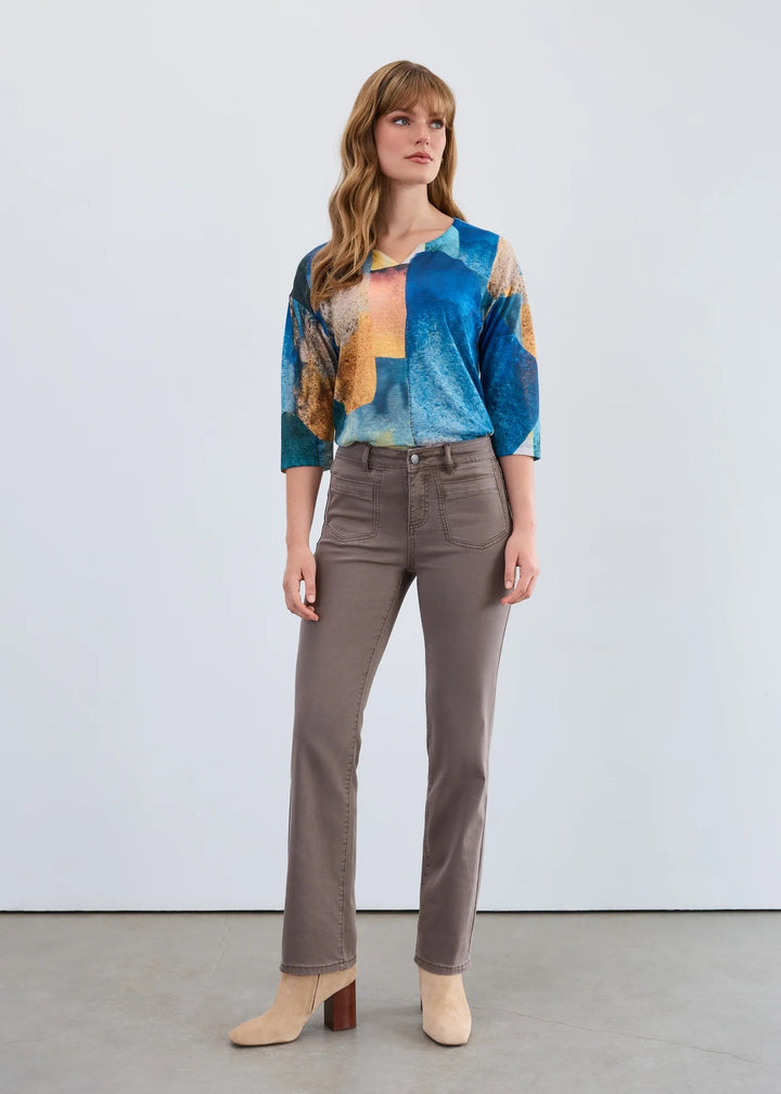 FDJ Christina straight leg jean showing classic denim bottoms with a clean fit and mid-rise waist in a medium wash.