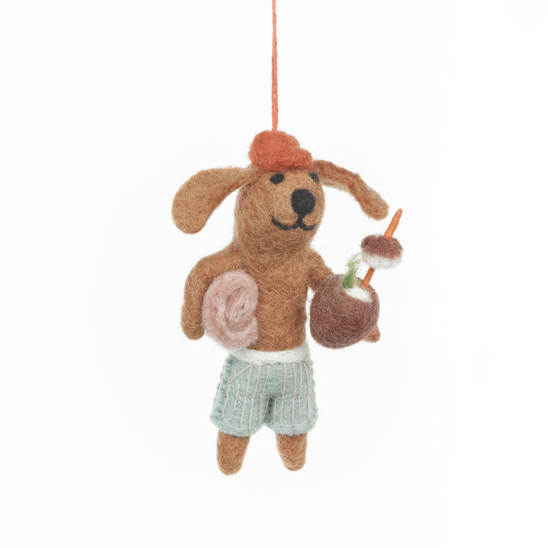 Felt So Good Coconut Canine ornament for home decor, featuring a realistic textured coconut and cute dog design.