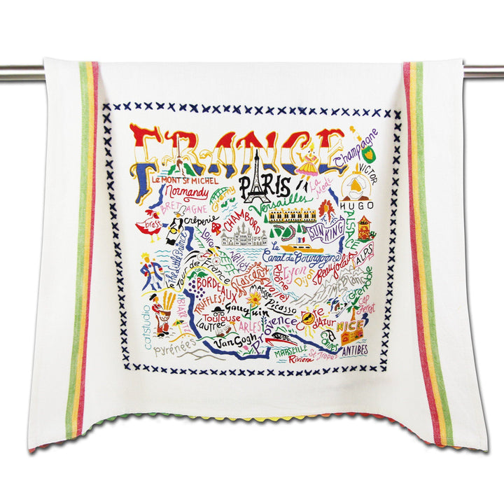 Catstudio France geography dish towel featuring a detailed map design, perfect for kitchen decor and functional use.