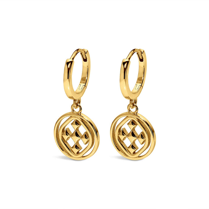 Gracewear Collection medallion huggie hoops earrings with intricate design, small gold hoops for stylish accessories.