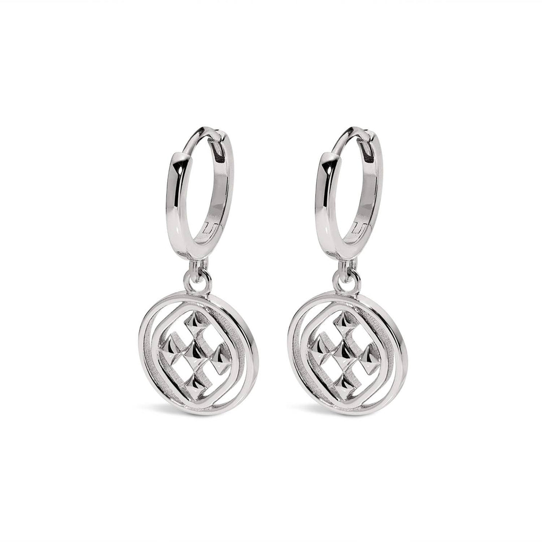 Gracewear Collection medallion huggie hoops, stylish gold-tone earrings with engraved medallion design for accessories.