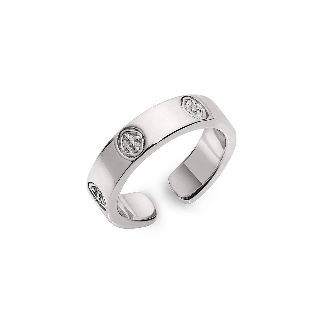 Gracewear Collection embossed shield ring showcasing detailed metalwork and a bold, stylish accessory design.