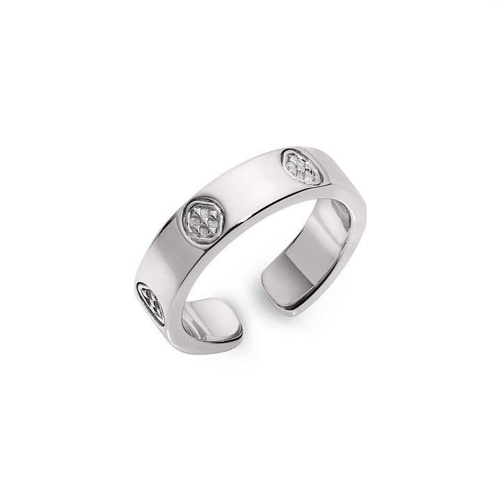 Gracewear Collection embossed shield ring showcasing detailed metalwork and a bold, stylish accessory design.