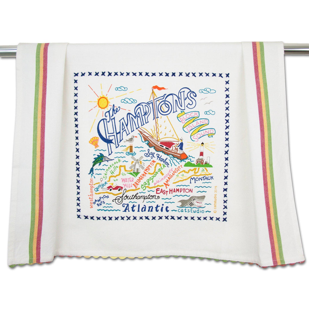 Catstudio Hamptons Geography Dish Towel featuring a colorful map design for home kitchen use.