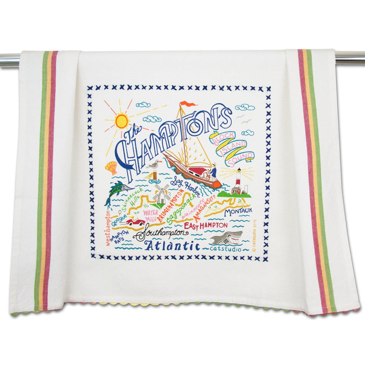 Catstudio Hamptons Geography Dish Towel featuring a colorful map design for home kitchen use.
