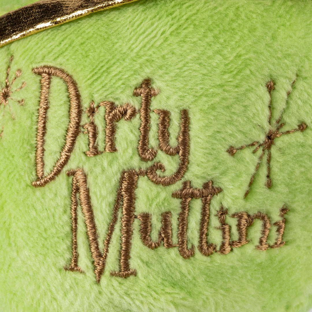 Haute Diggity Dog Dirty Muttini squeaker dog toy in gift packaging, featuring a colorful, plush dog toy with squeaker for pets.