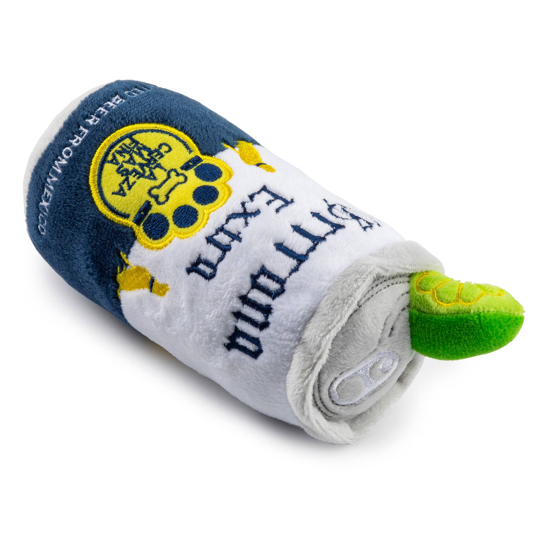 Haute Diggity Dog Grrrona Can Squeaker Dog Toy resembling a beer can, with a plush and squeaky design for playful dogs.