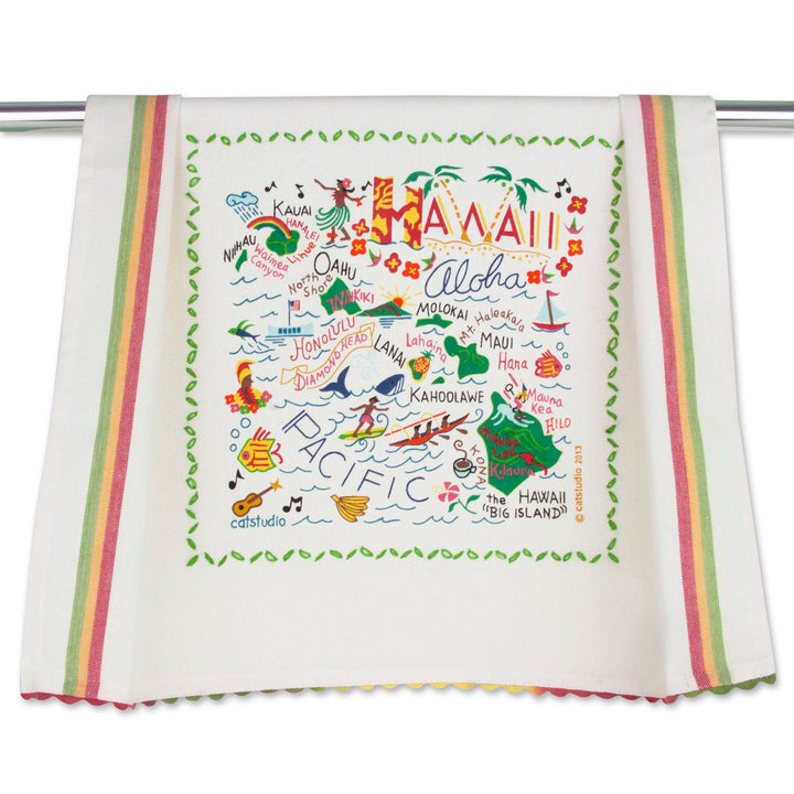 Hawaii-themed Catstudio geography dish towel featuring colorful map design for home decor and kitchen use