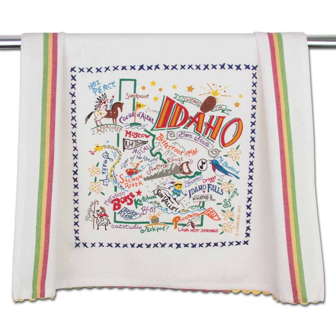 Catstudio Idaho geography dish towel featuring a detailed map design for home kitchen decor.