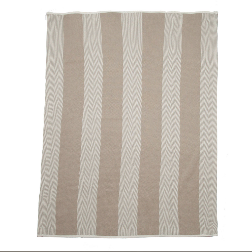 In2Green outdoor herringbone stripe throw blanket with blue, gray, and white woven pattern for outdoor or home use