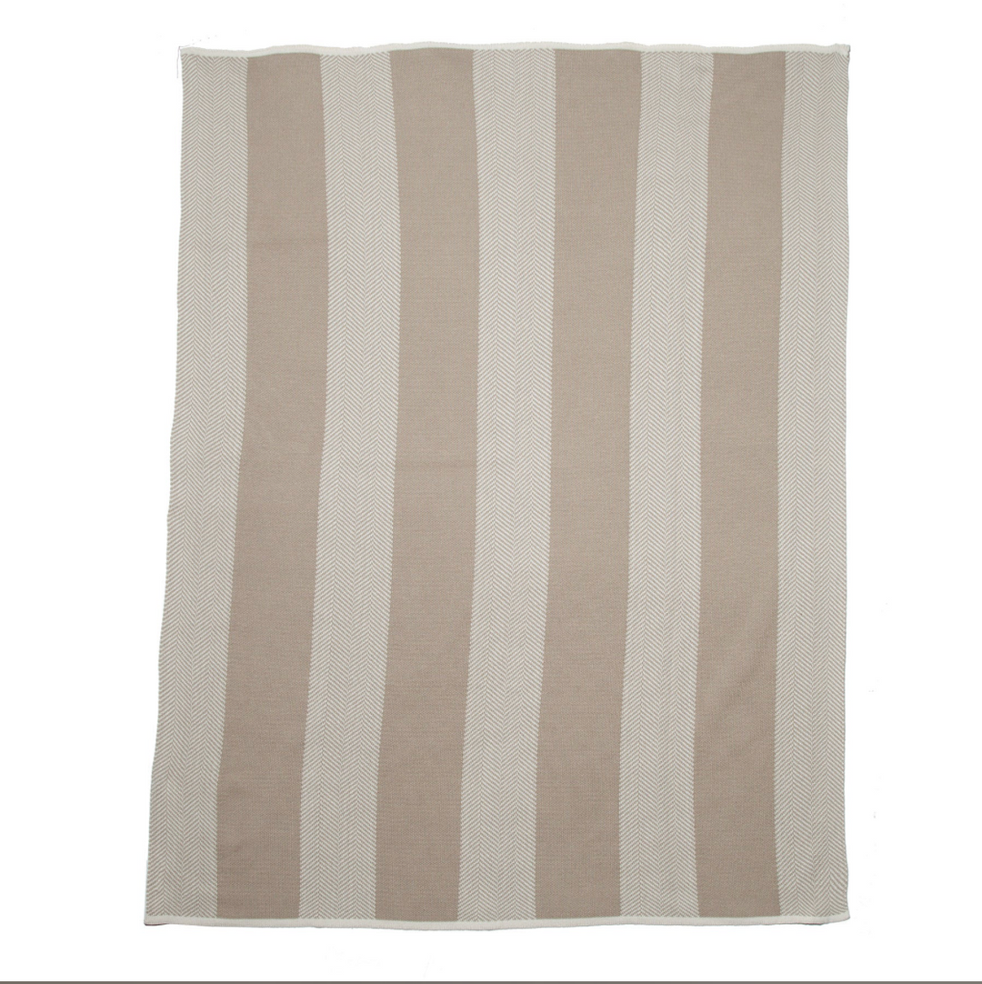 In2Green outdoor herringbone stripe throw blanket with blue, gray, and white woven pattern for outdoor or home use