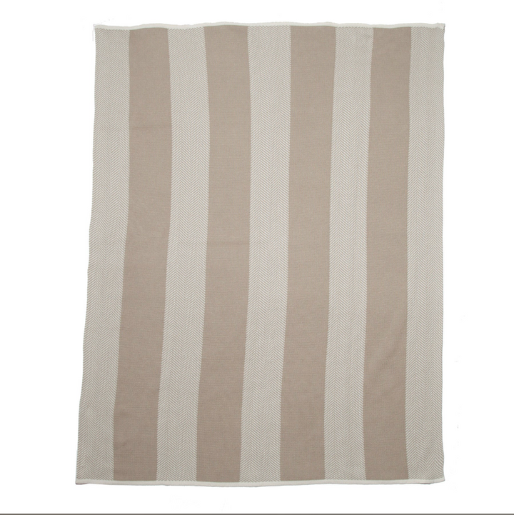 In2Green outdoor herringbone stripe throw blanket with blue, gray, and white woven pattern for outdoor or home use