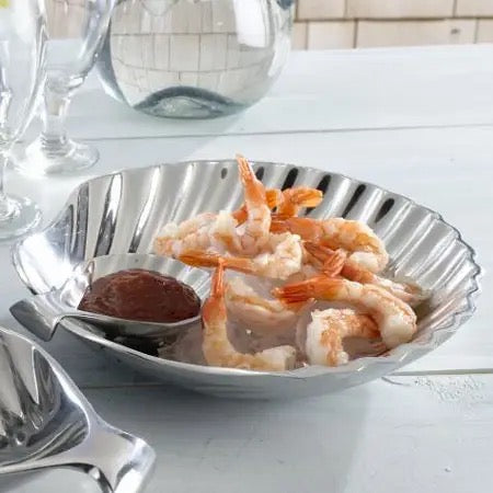 India Handicrafts shell chip and removable dip tray for home use, featuring intricate shell design and convenient removable tray.