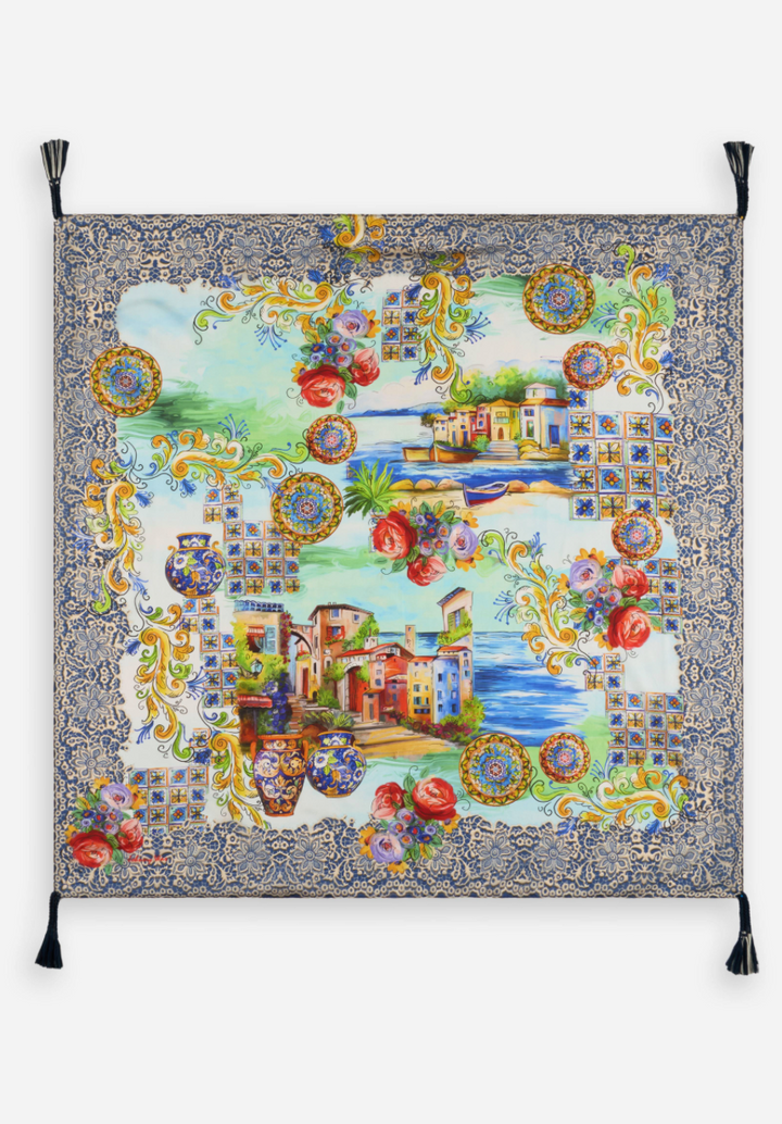 Johnny Was Christy scarf in vibrant printed fabric, showcasing intricate patterns and lightweight, stylish accessory design.