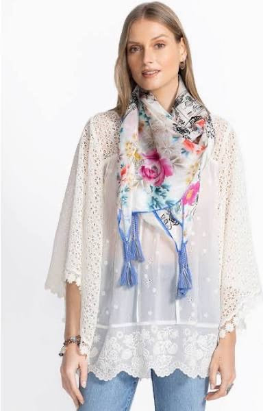 Colorful Johnny Was scarf featuring intricate patterns, soft fabric, and stylish accessory design for versatile fashion wear.