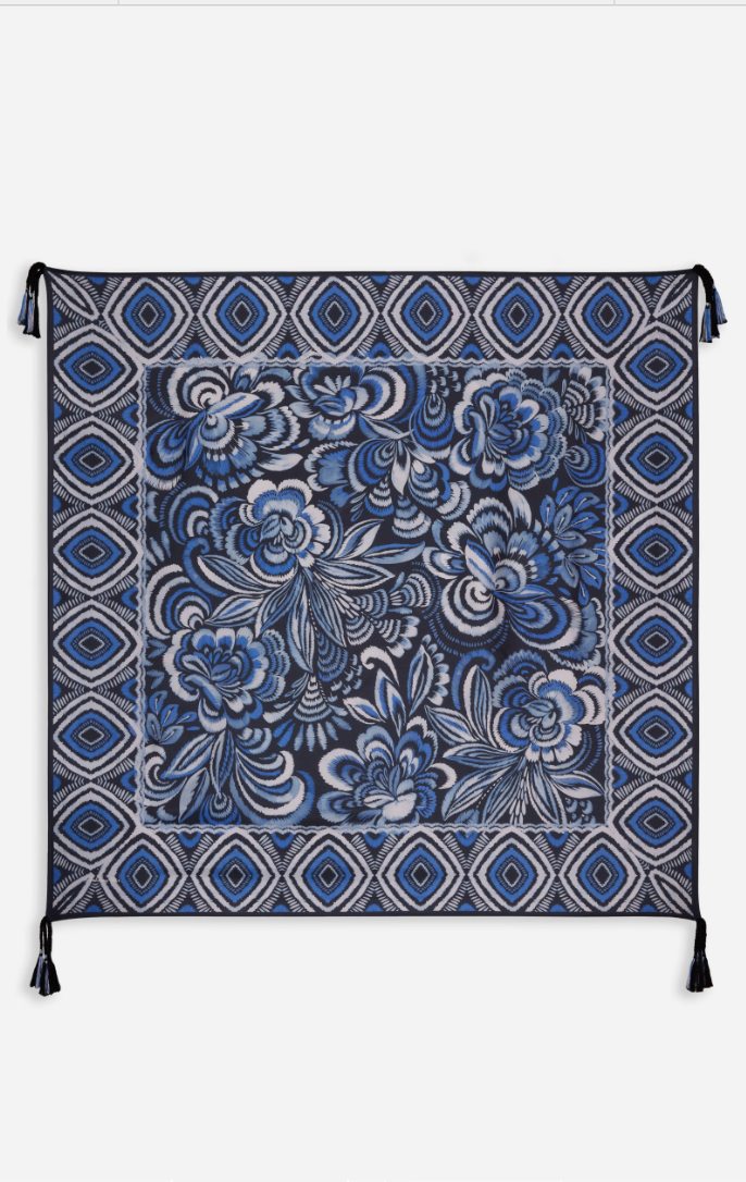 Colorful Johnny Was scarf displayed as a stylish accessory, featuring intricate patterns and soft fabric.