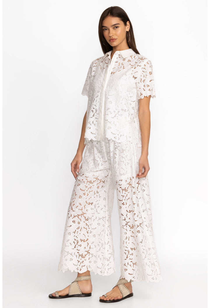White Kitt Lace Easy Pant by Johnny Was, stylish bottoms with lace detail, comfortable fit, perfect for casual or dressy outfits.