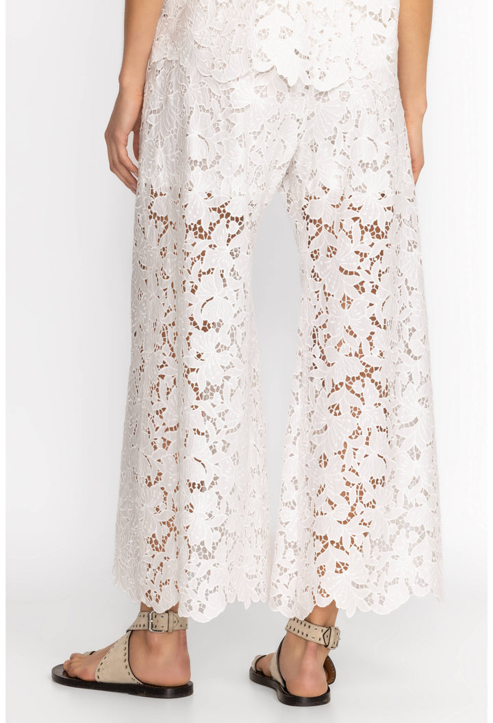White Kitt Lace Easy Pant by Johnny Was, stylish casual bottoms with lace detail, perfect for relaxed, chic outfits.